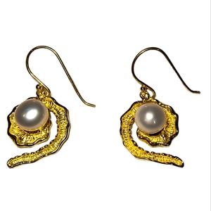 Natural Pearl and Gold Vermeil Over Sterling Silver Nautilus Earrings NWOT